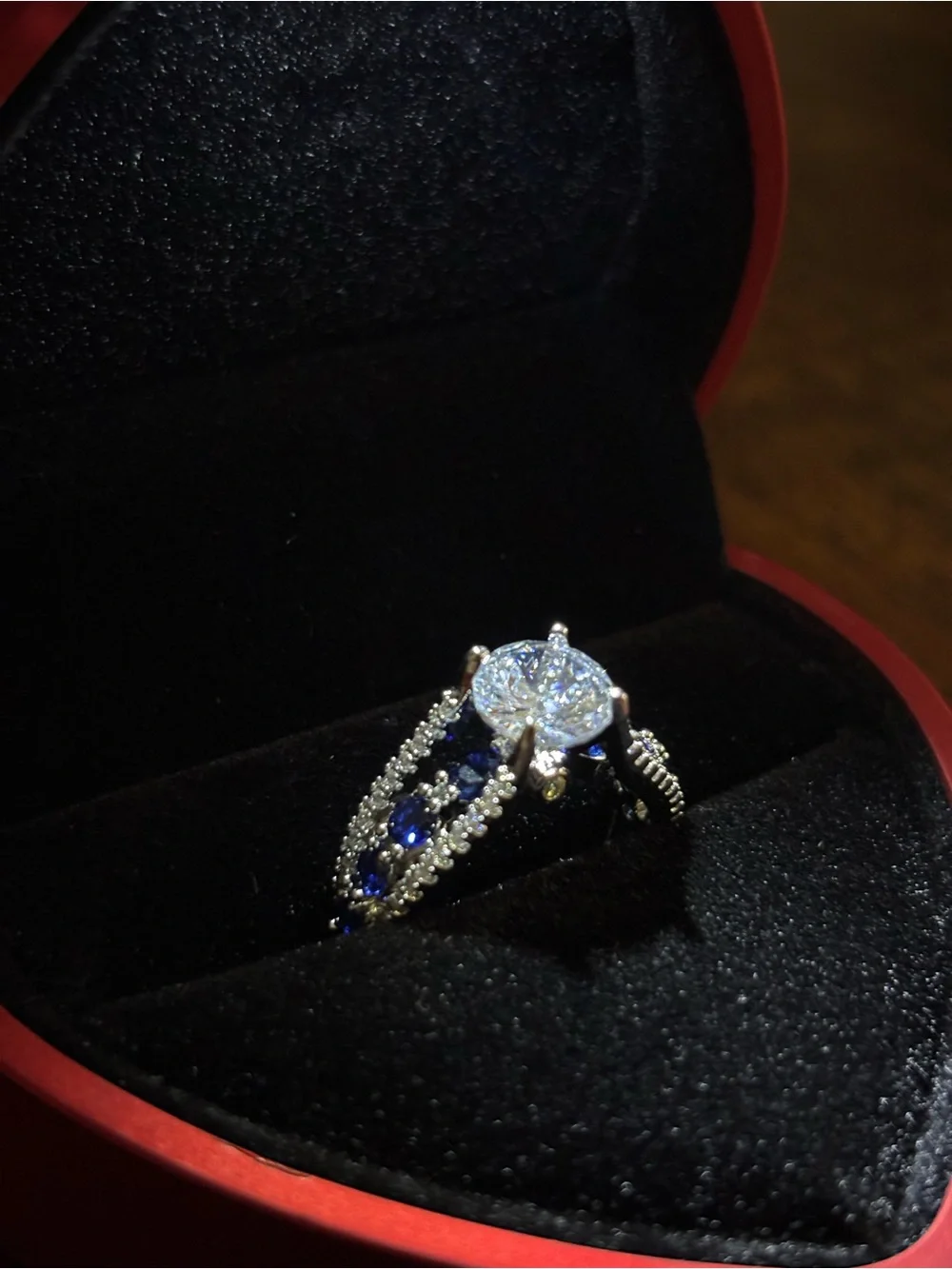 Elegant Blue Sapphire and White Crystal Women’s Ring